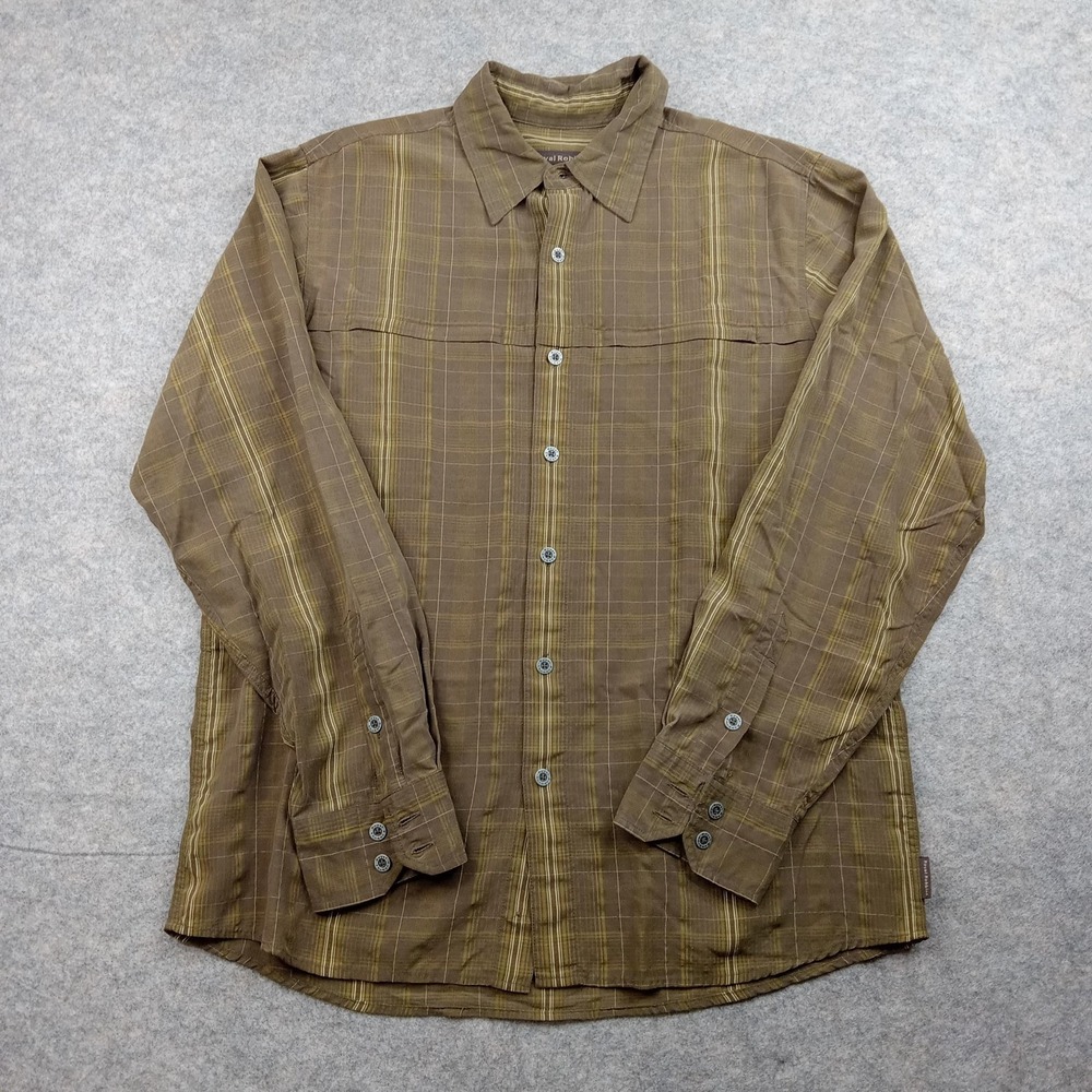 Royal Robbins Shirt Mens Medium Brown Green Plaid Long Sleeve Button Down Travel